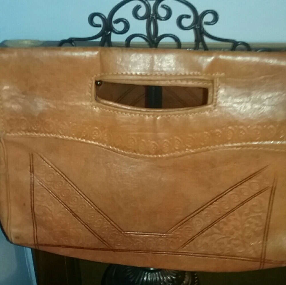 Vintage Leather HandTooled Clutch Bag Purse